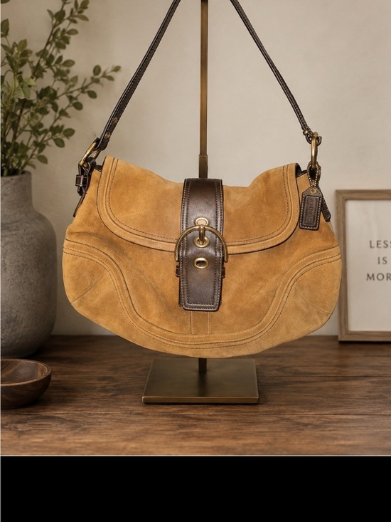 Coach Handbags - Vintage Coach Y2K Soho Camel Brown Suede Flap Buckle Shoulder Bag Purse F10918